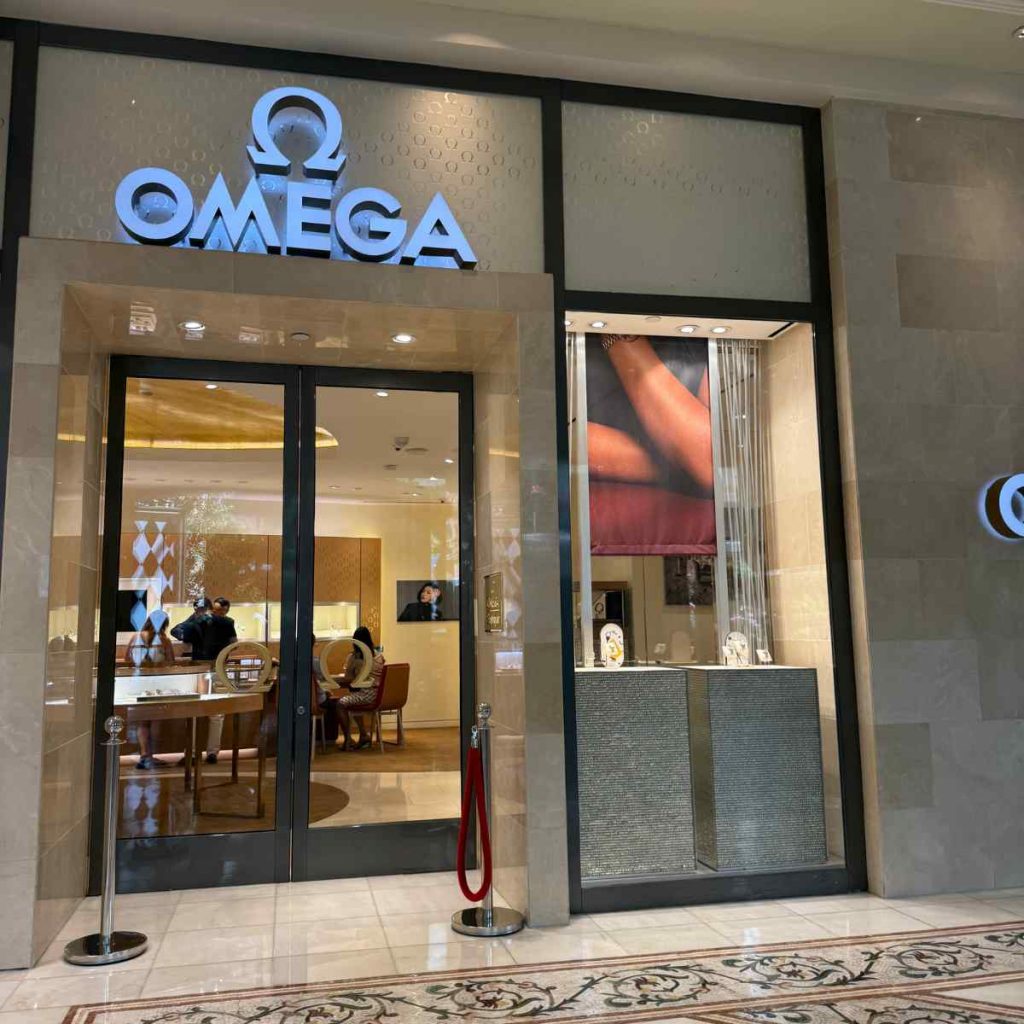 Façade de la boutique Omega au Bellagio Las Vegas.