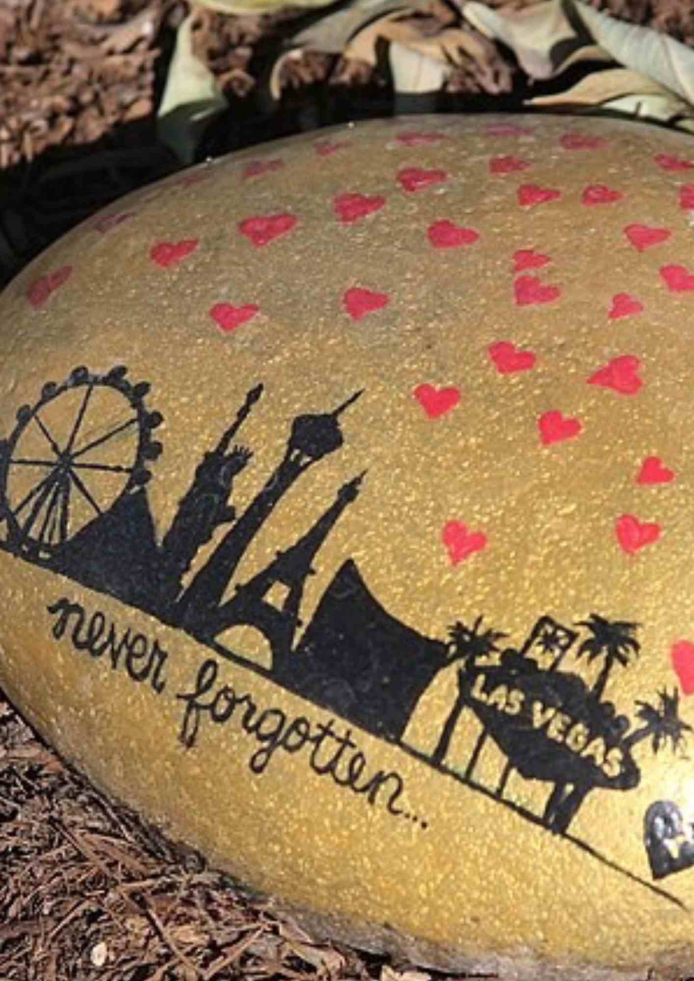 Route 91 “58 Heart” memorial rock at Las Vegas Community Healing Garden