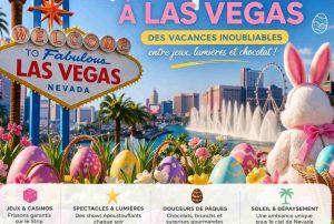 illustration Pâques à Las Vegas avec lapin et skyline du Strip
