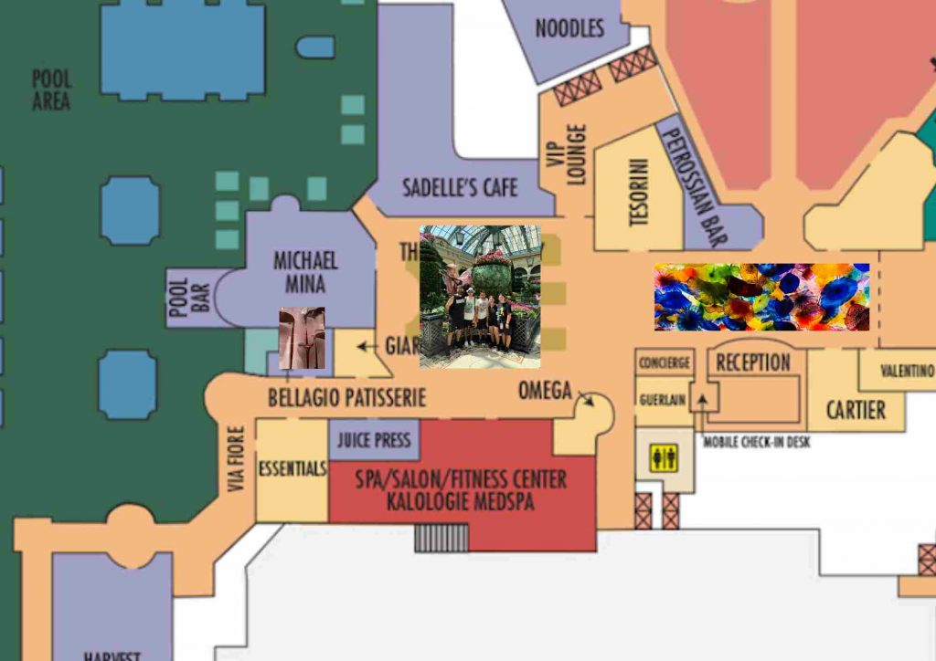 plan Bellagio Las Vegas emplacement pâtisserie Jean Philippe fontaine chocolat