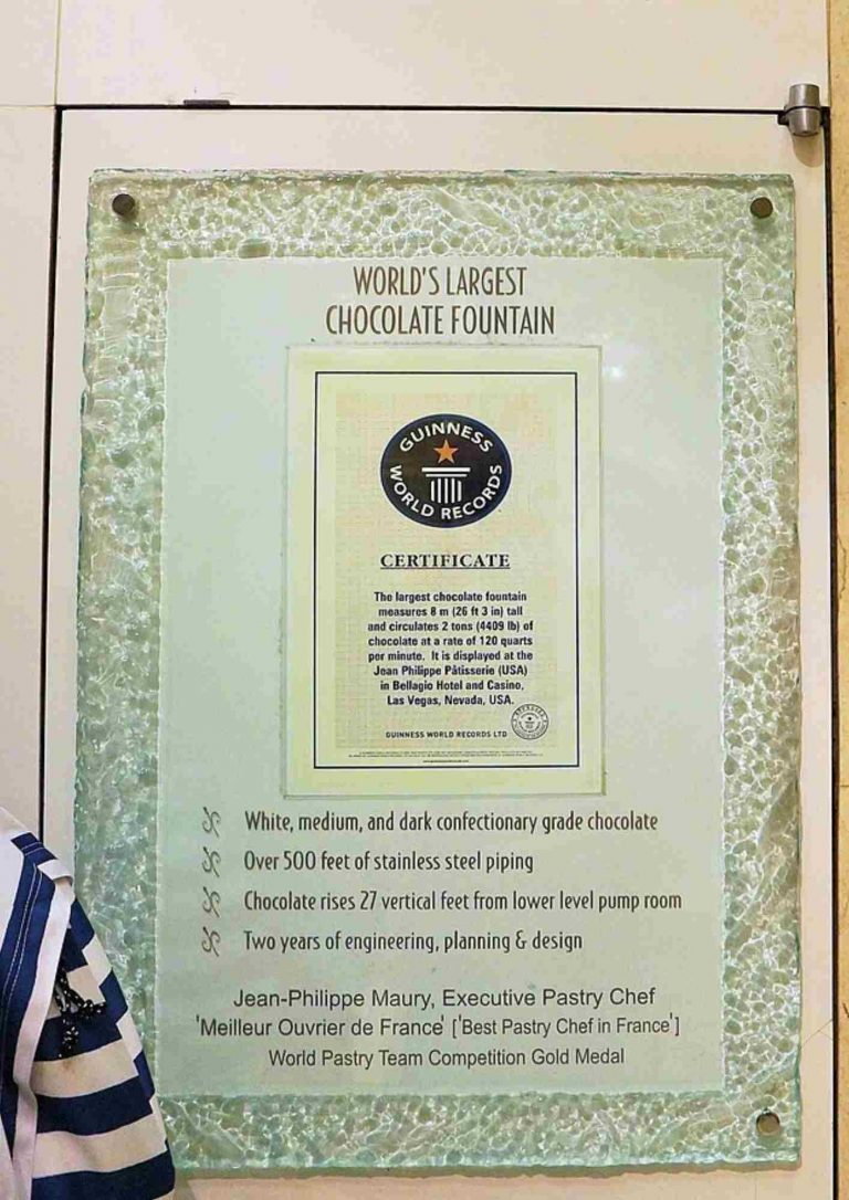 certificat Guinness fontaine chocolat Bellagio Las Vegas