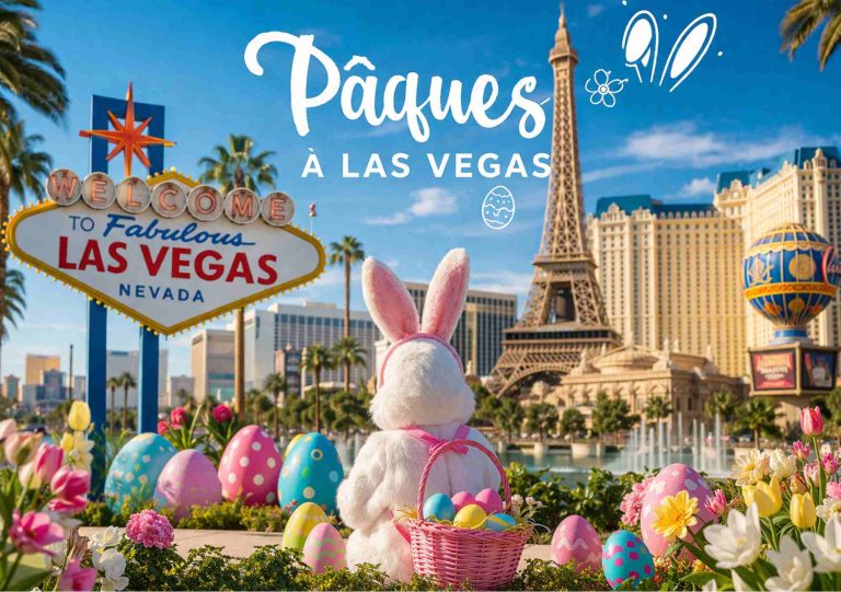 illustration Pâques à Las Vegas avec lapin et skyline du Strip