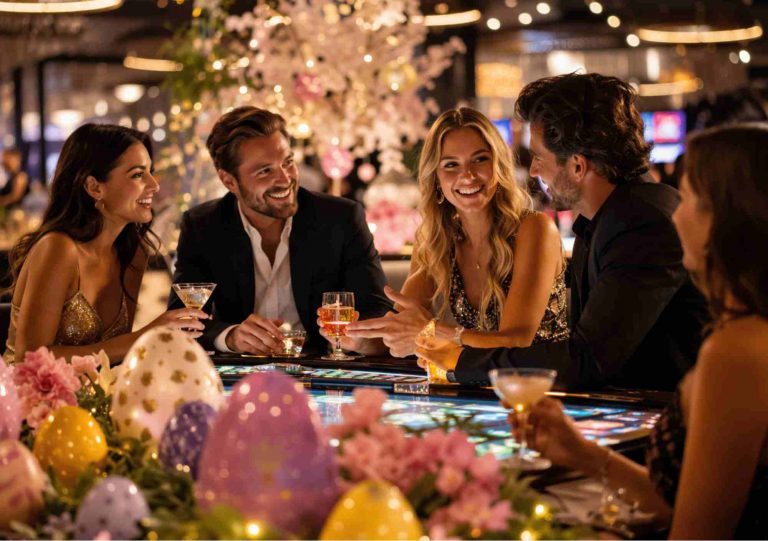 soirée festive de Pâques à Las Vegas avec adultes autour d’une table de jeu