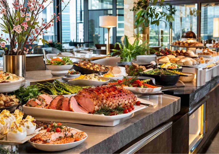 buffet de Pâques à Las Vegas avec jambon rôti, légumes et brunch haut de gamme