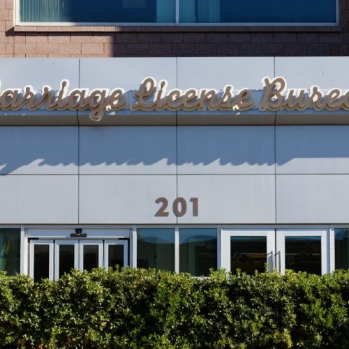 Entrée du Marriage License Bureau à Las Vegas.